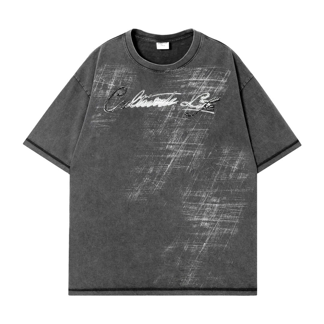 JHYQ Washed Beads Abrasion Print Tee | Face 3 Face