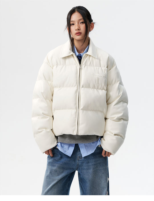 MEDM PU Leather 3D Embroidered Puffer Jacket | Face 3 Face