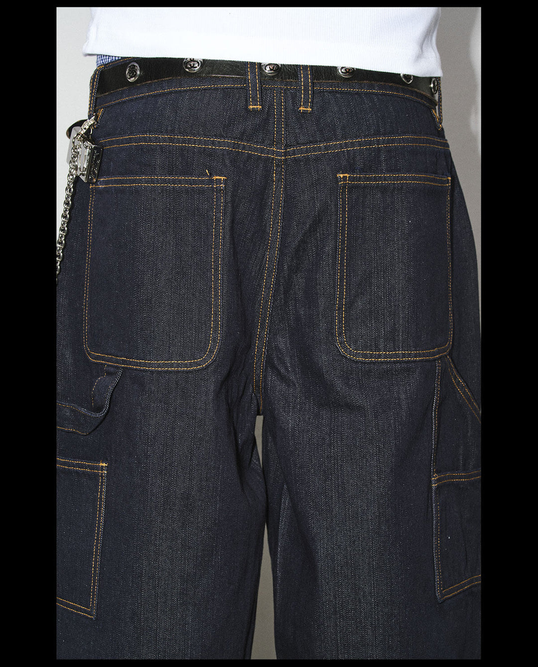 NOVACAM White Accent Line Double Knee Baggy Denim Shorts | Face 3 Face
