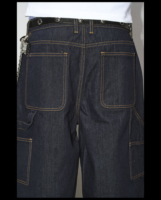 NOVACAM White Accent Line Double Knee Baggy Denim Shorts | Face 3 Face