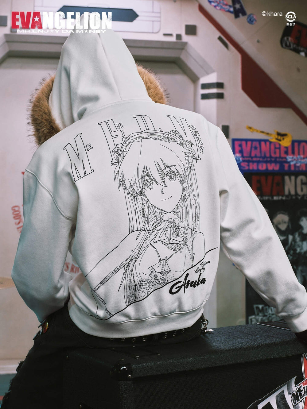 MEDM x EVA NEVER END Character Print Logo Embroidered Fur Hood Zip Up Hoodie | Face 3 Face