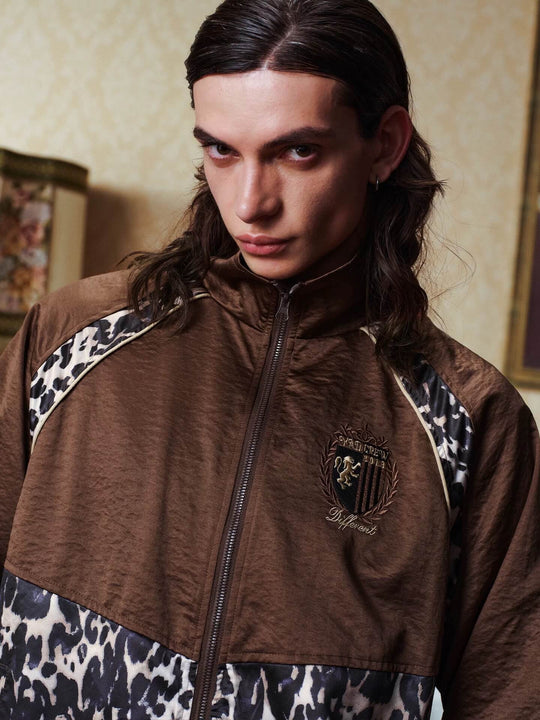 YADcrew Leopard Print Color Block Patchwork Track Jacket | Face 3 Face