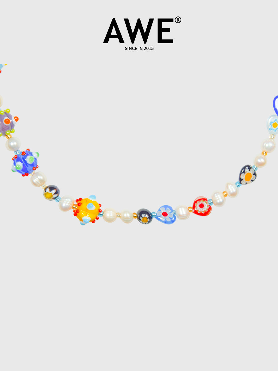 AWE Colorful Love Heart Beaded Pearl Necklace | Face 3 Face