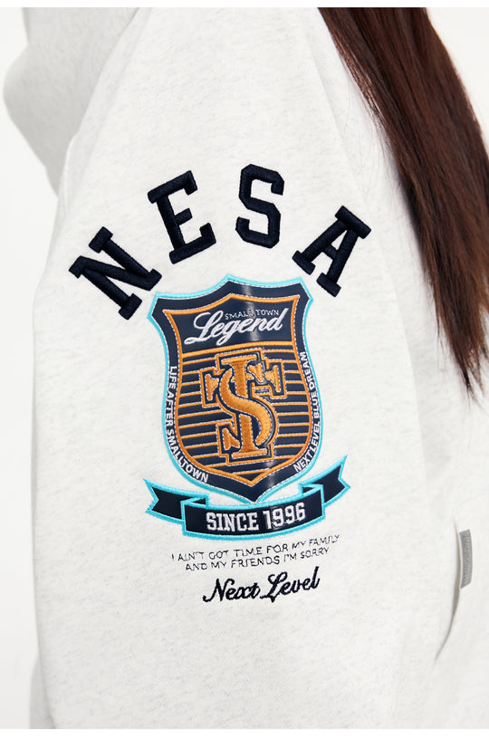 Small Town Kid Turquoise Studded Badge Embroidered Zip-Up Hoodie | Face 3 Face