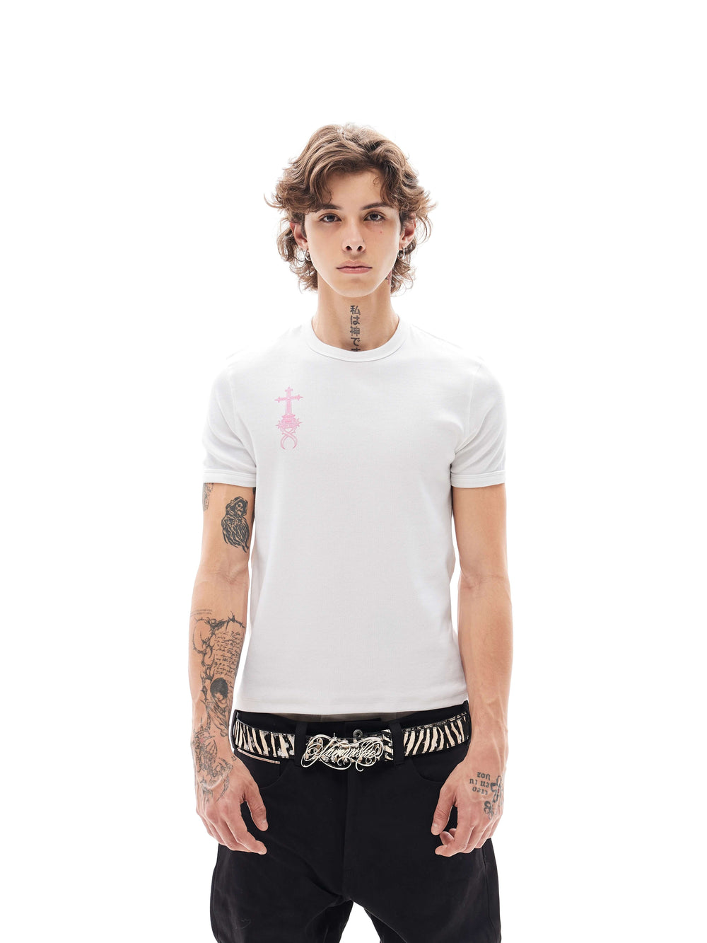 KARMANISTIC Cross Letter Print Slim Fit Short Sleeve Tee | Face 3 Face