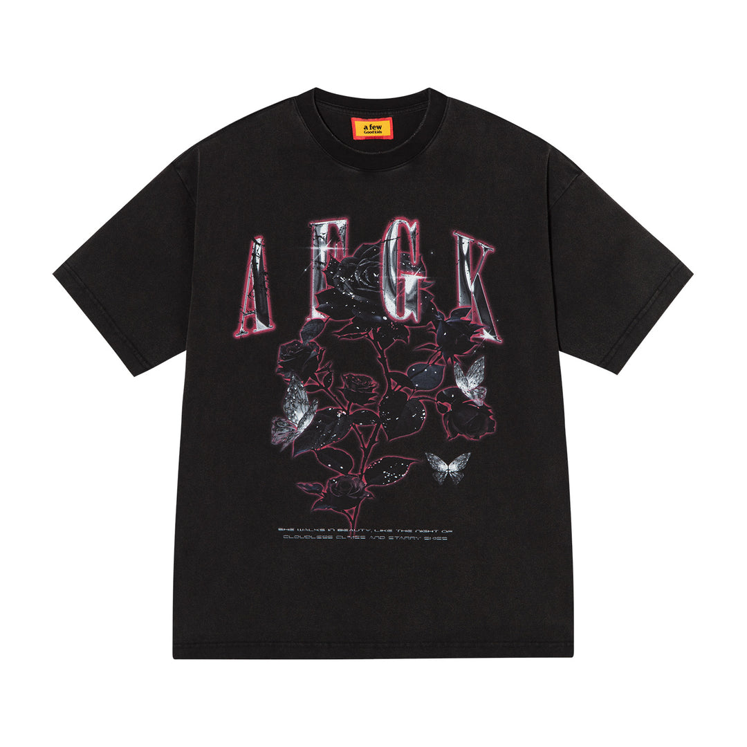 AFGK Metal Rose Print Distressed Washed Tee | Face 3 Face