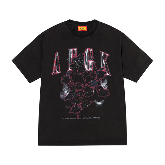 AFGK Metal Rose Print Distressed Washed Tee | Face 3 Face
