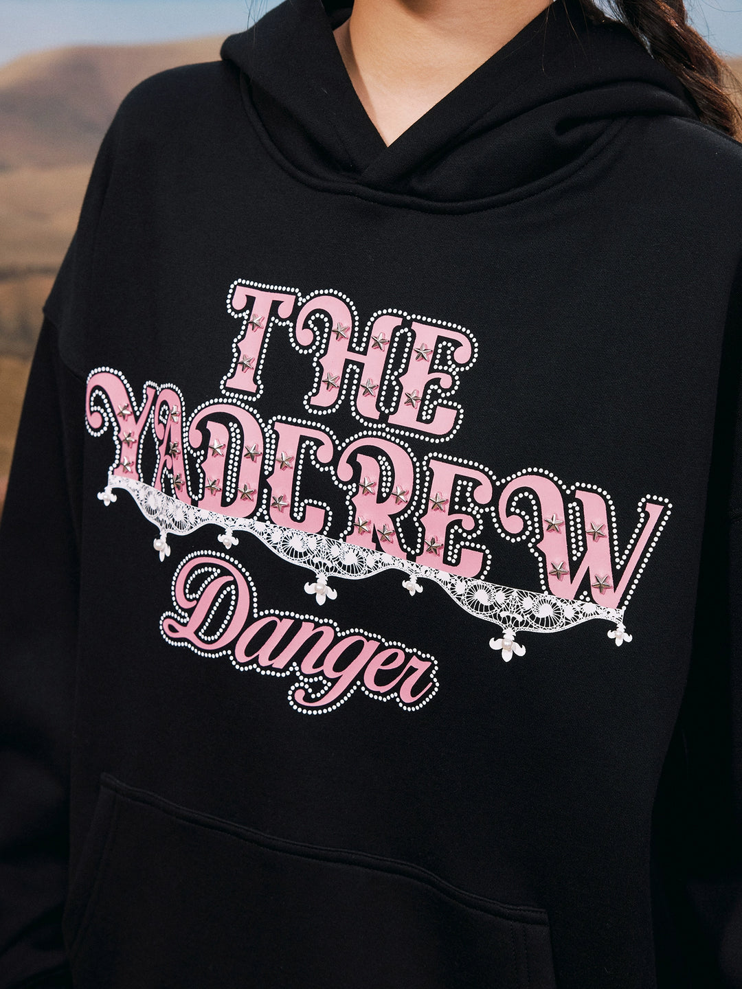 YADcrew Star Studs Logo Print Hoodie | Face 3 Face