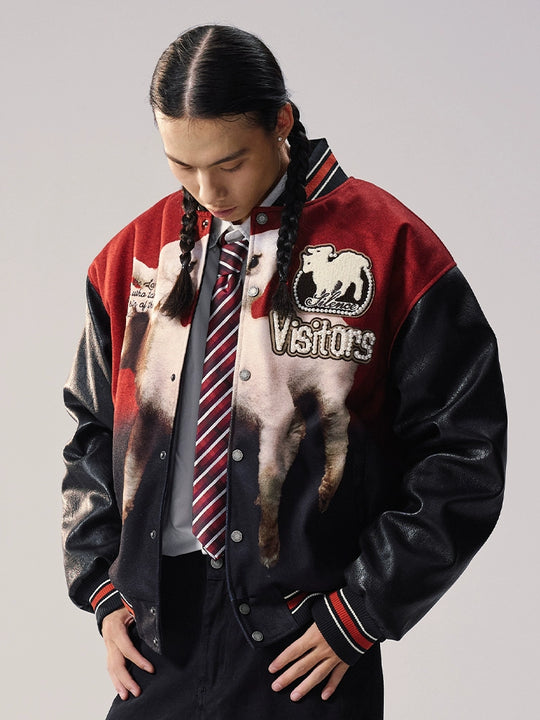 Remedy Sheep Full Print Pearl Embroidered Varsity Jacket | Face 3 Face