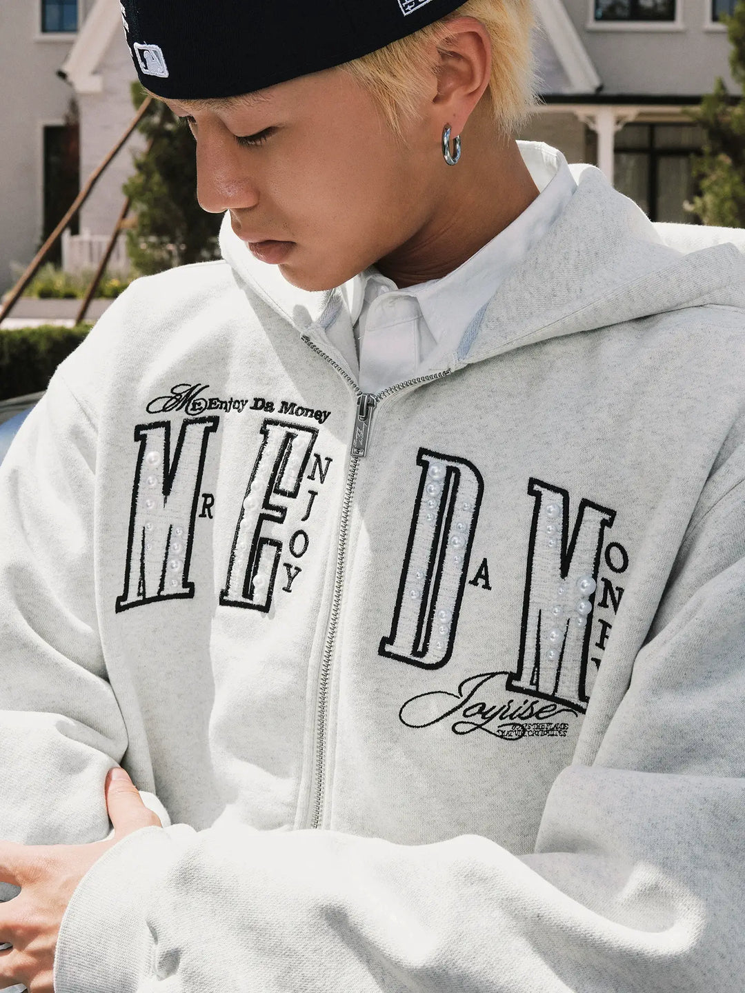 MEDM Pearl Logo Embellished Zip Up Hoodie | Face 3 Face