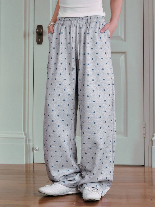 MEDM Polka Dot Print Wide Leg Sweatpants | Face 3 Face
