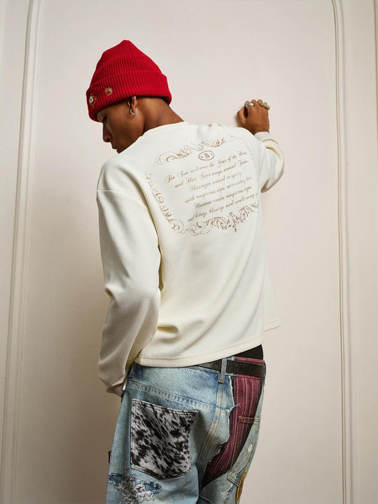 YADcrew Horse Vintage Print Waffle Long Sleeve Tee | Face 3 Face