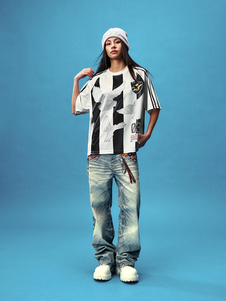 YADcrew Lace Peace Dove Striped Soccer Jersey | Face 3 Face