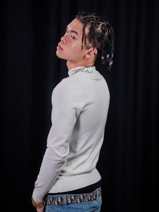 TGFCLUB Embroidered Half Turtleneck Slim Fit Knit Sweater | Face 3 Face