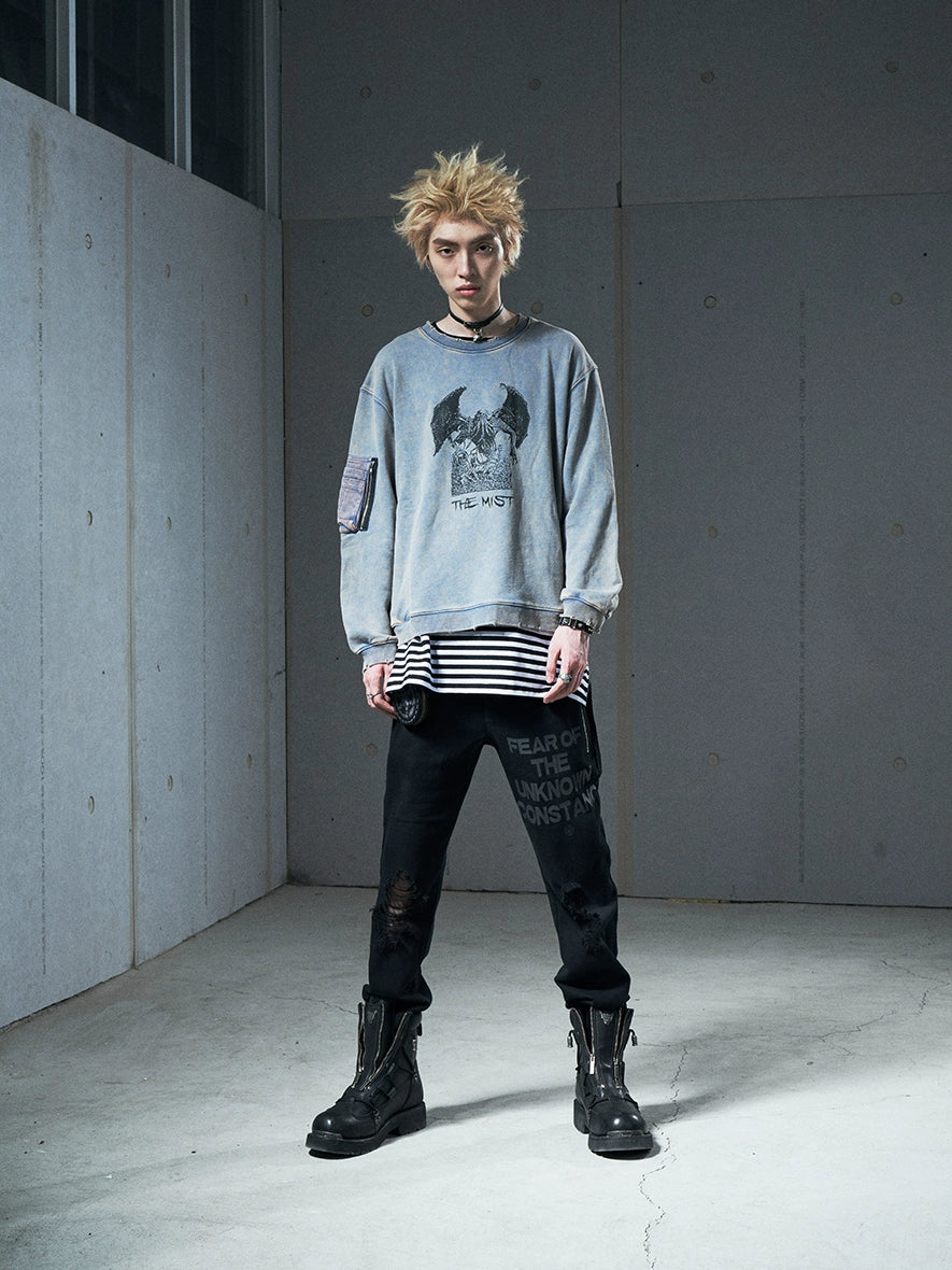 VENTUREK Washed Black Destroyed Zipper Slim Pants | Face 3 Face