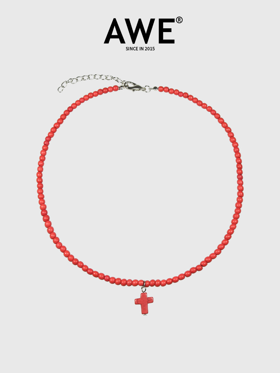 AWE Stone Beads Cross Necklace | Face 3 Face