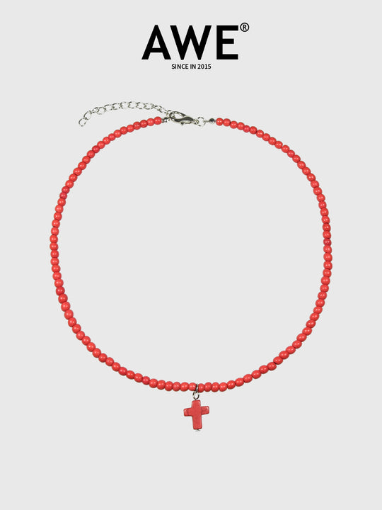 AWE Stone Beads Cross Necklace | Face 3 Face