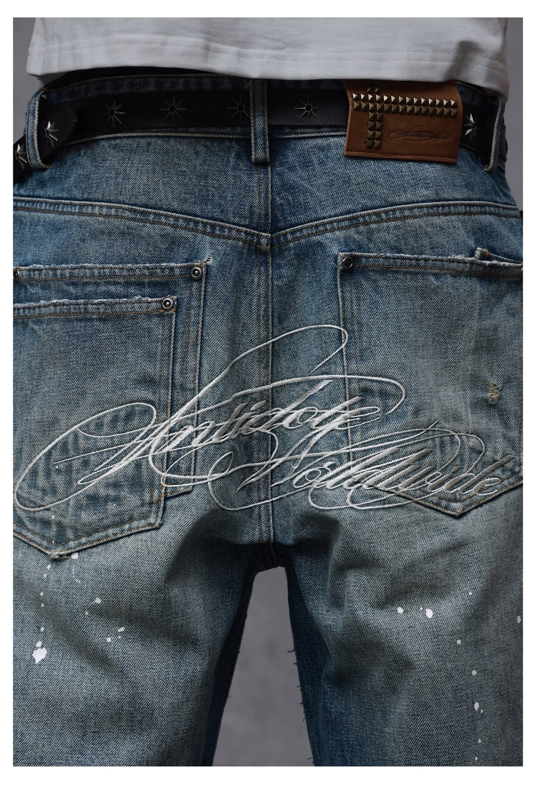 ANTIDOTE Back Embroidery Washed Distressed Jeans | Face 3 Face