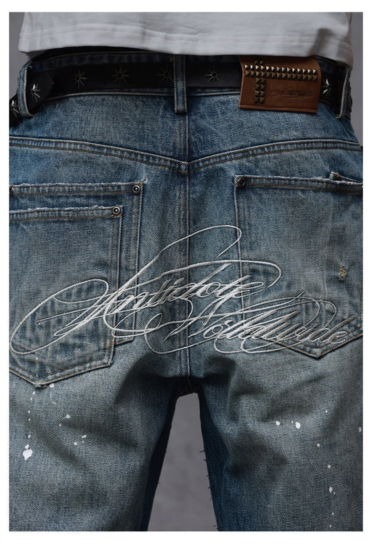 ANTIDOTE Back Embroidery Washed Distressed Jeans | Face 3 Face