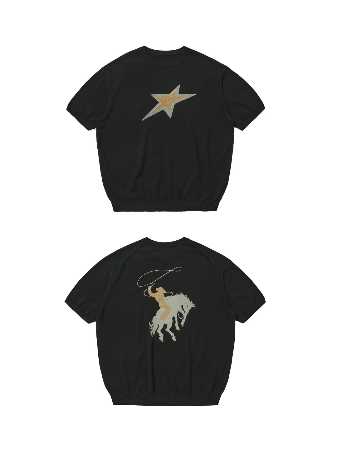 LIBERAFIT Star Cowboy Print Cotton Knit Ribbed Trim Short Sleeve Tee | Face 3 Face