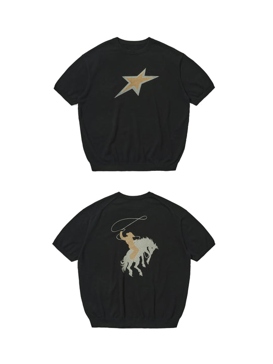 LIBERAFIT Star Cowboy Print Cotton Knit Ribbed Trim Short Sleeve Tee | Face 3 Face