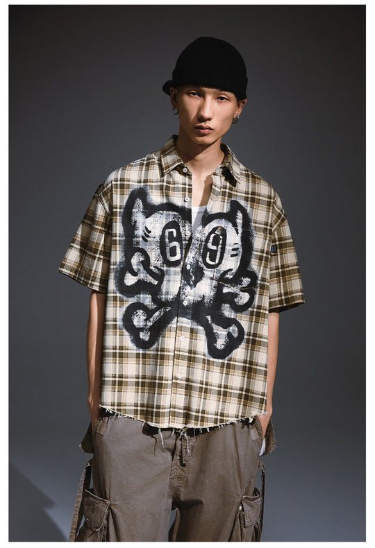 Remedy Skull Print Plaid Short Sleeve Shirt | Face 3 Face