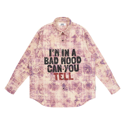 EMPTY REFERENCE Mottled Text Print Plaid Long Sleeve Shirt