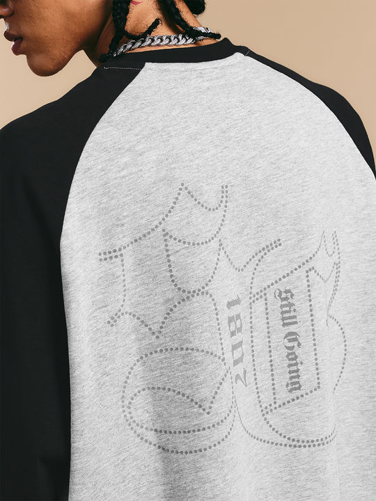 1807 Flocked Print Raglan Long Sleeve Tee | Face 3 Face