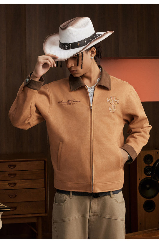 Small Town Kid Faux Suede Logo Patch Work Jacket | Face 3 Face