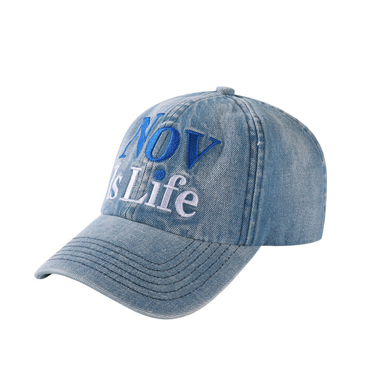 NOVACAM Washed Denim Nov Is Life Logo Embroidered Dad Hat | Face 3 Face