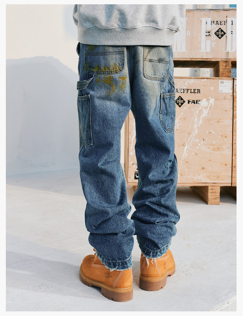MEDM Dirty Washed and Painted Double Knee Jeans | Face 3 Face