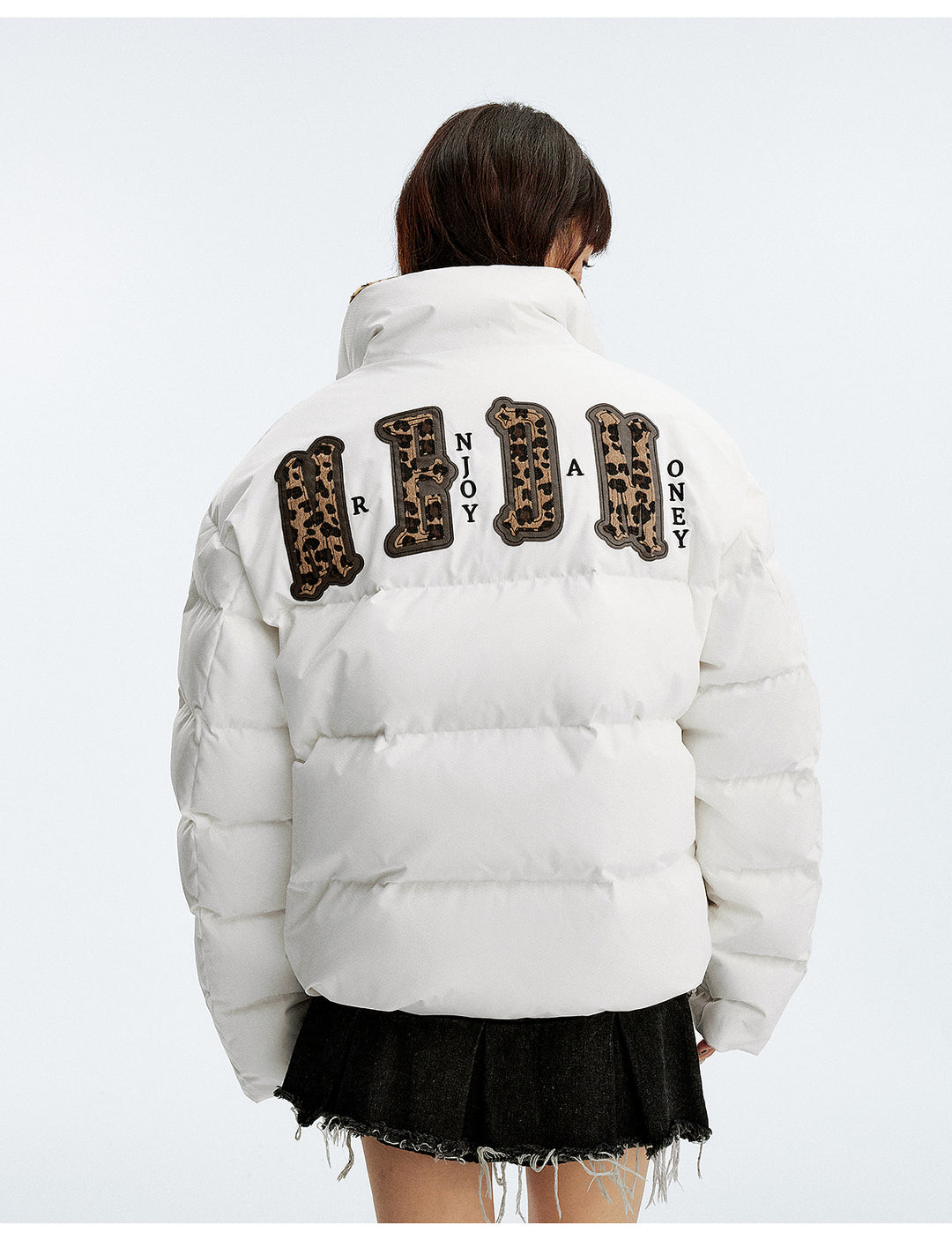 MEDM Leopard Collar Logo Patch Down Jacket | Face 3 Face