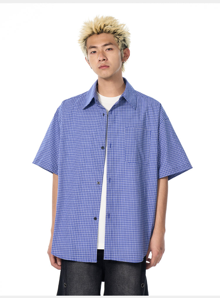 AFGK Plaid Leather Patch Short Sleeve Shirt | Face 3 Face