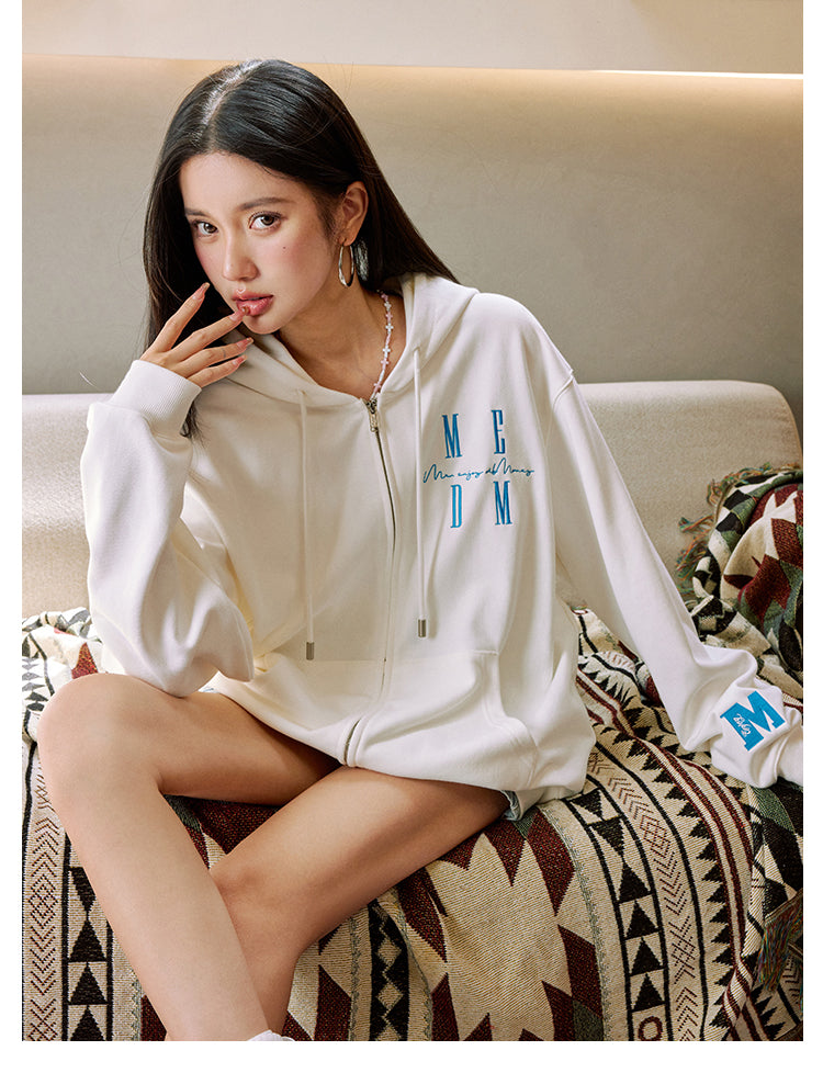 MEDM Basic Logo Embroidery Zip Up Hoodie | Face 3 Face