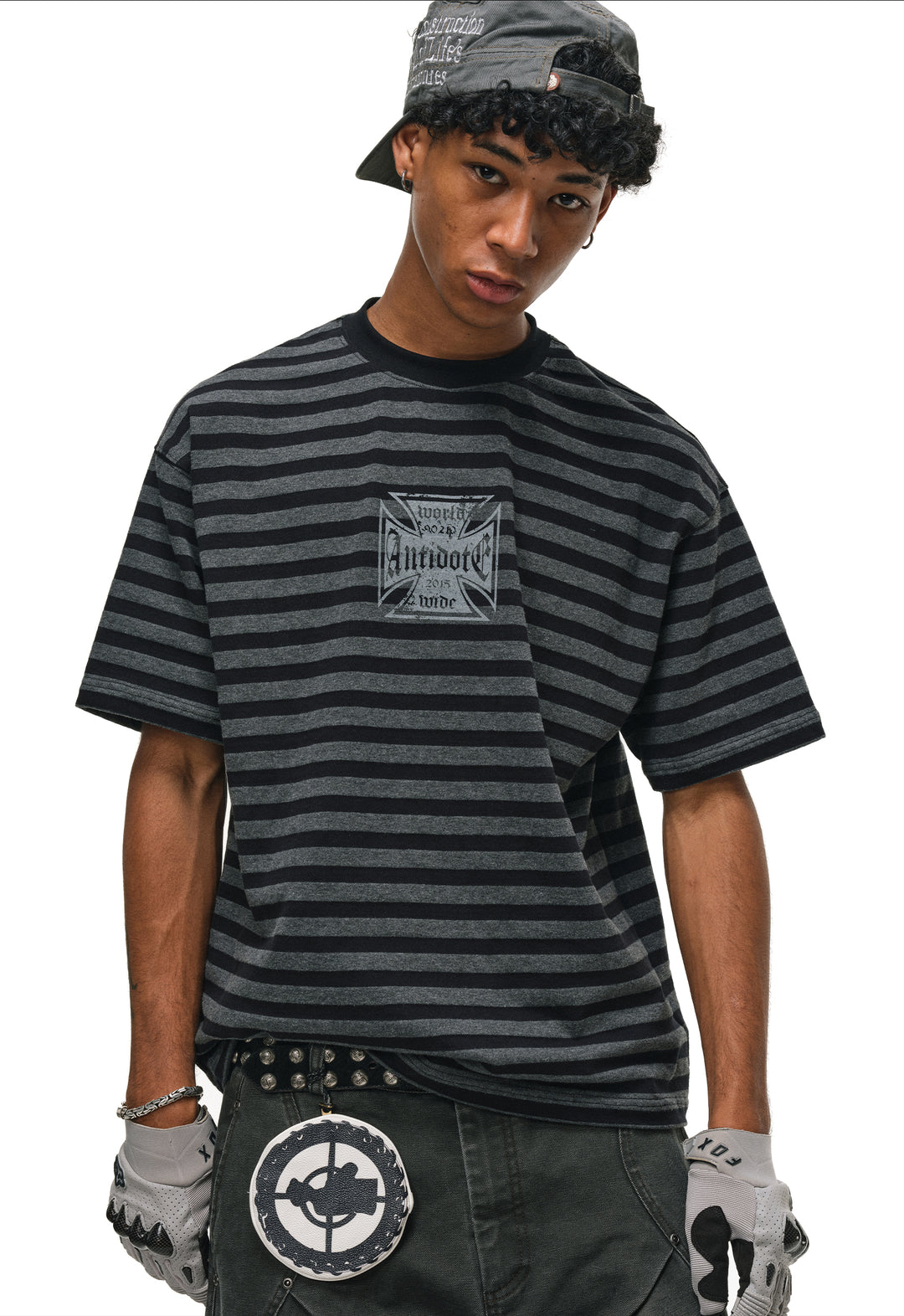 ANTIDOTE Cross Printed Striped Tee | Face 3 Face
