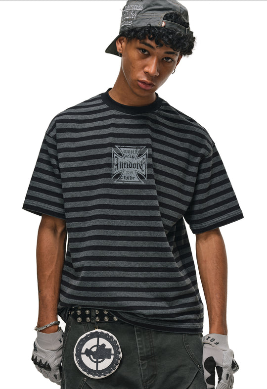 ANTIDOTE Cross Printed Striped Tee | Face 3 Face