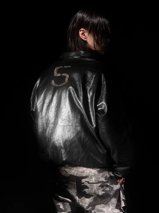 Night Lab Military 5 Painted PU Leather Puffer Bomber Jacket | Face 3 Face