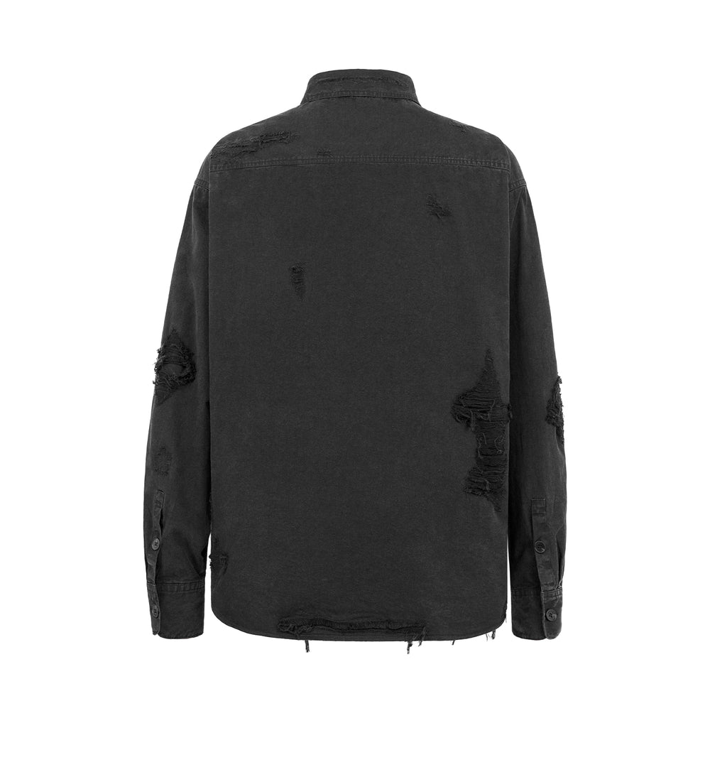 UNDERWATER Sand Washed Destroyed Needle Embroidery Shirt Jacket