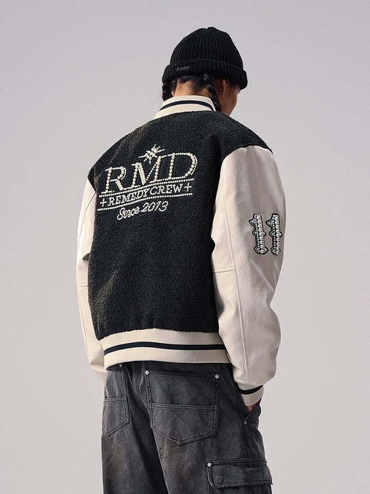 Remedy RMD Pearl Embroidered Leather Varsity Jacket | Face 3 Face