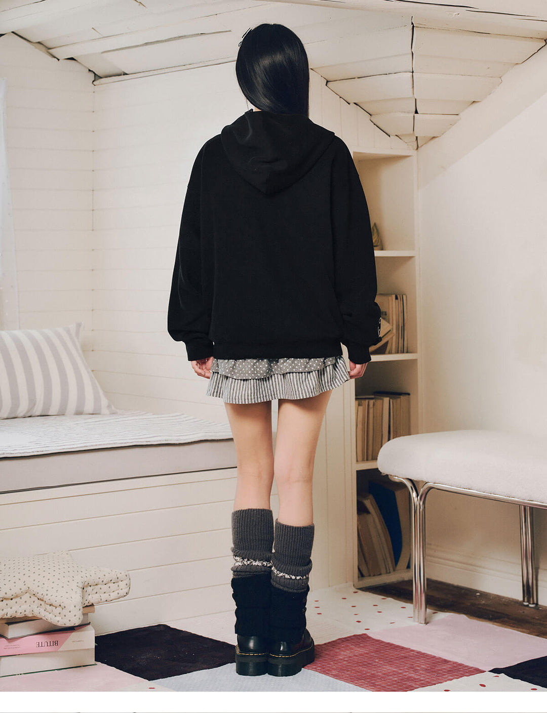 MEDM Polka Dot Hood Lining Heart Logo Zip Up Hoodie | Face 3 Face