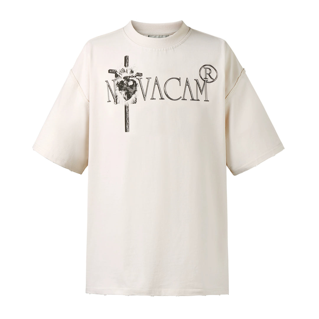 NOVACAM Vintage Frayed Logo Print Backstitch Tee | Face 3 Face