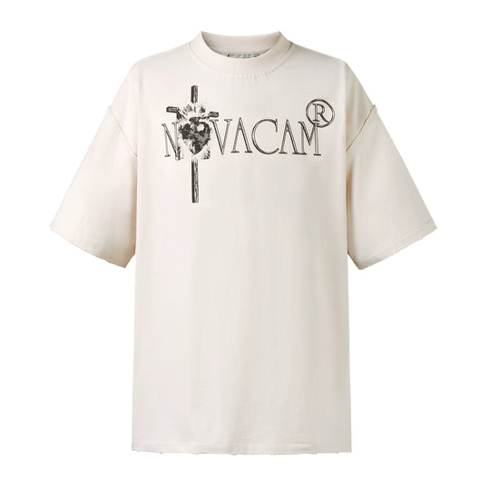 NOVACAM Vintage Frayed Logo Print Backstitch Tee | Face 3 Face