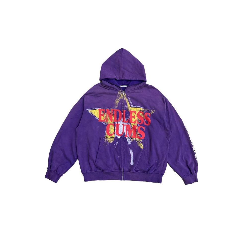 EVETS Vintage Purple Star Graphic Zip Up Hoodie
