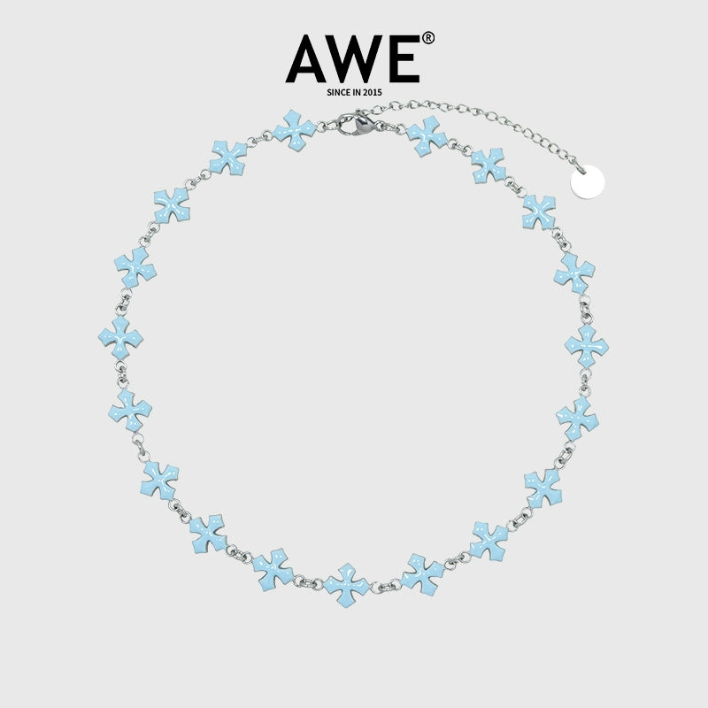 AWE Blue Cross Luxury Chain Necklace | Face 3 Face