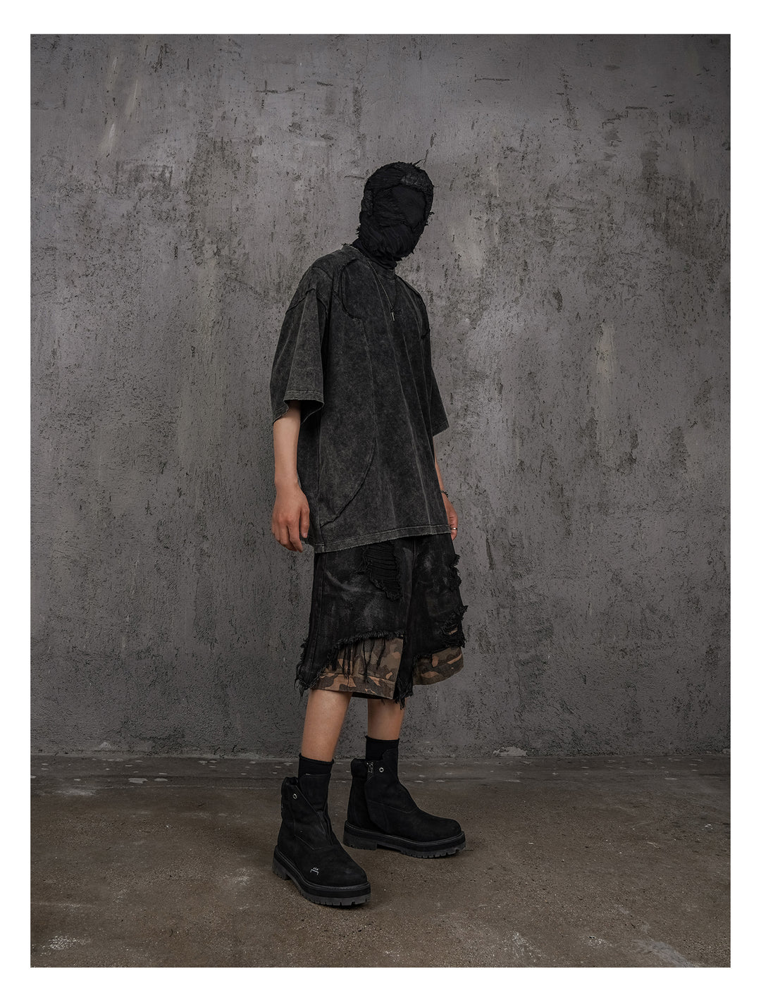 UNDERWATER Black Sand-Washed Faded Deconstructed Tee | Face 3 Face