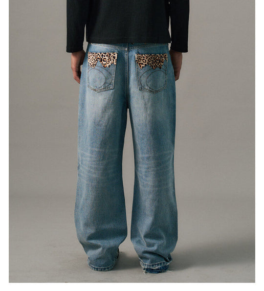 S45 Leopard Patchwork Washed Flared Jeans | Face 3 Face