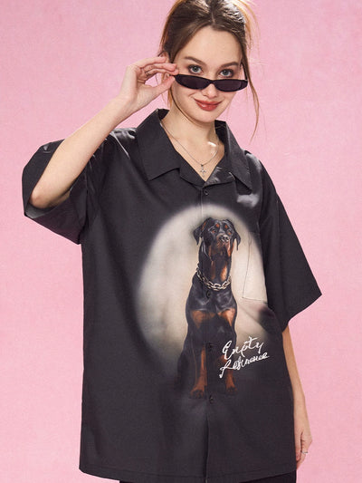 EMPTY REFERENCE Rottweiler Dog Print Short Sleeve Shirt