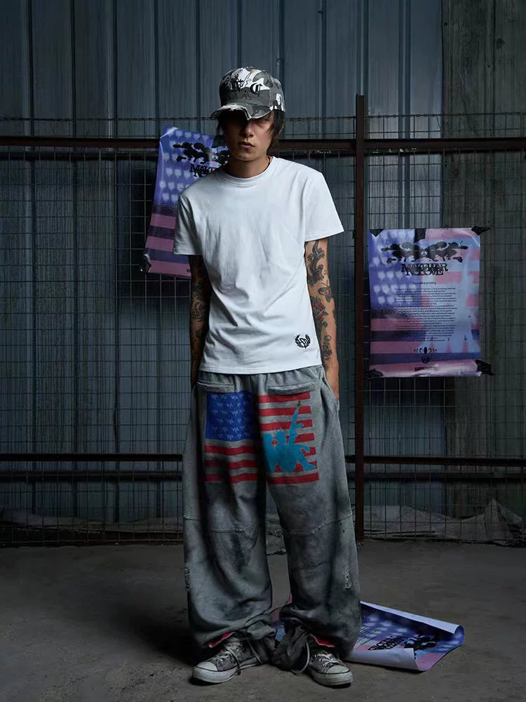 KARMANISTIC Distressed Flag Print Jogger Sweatpants | Face 3 Face