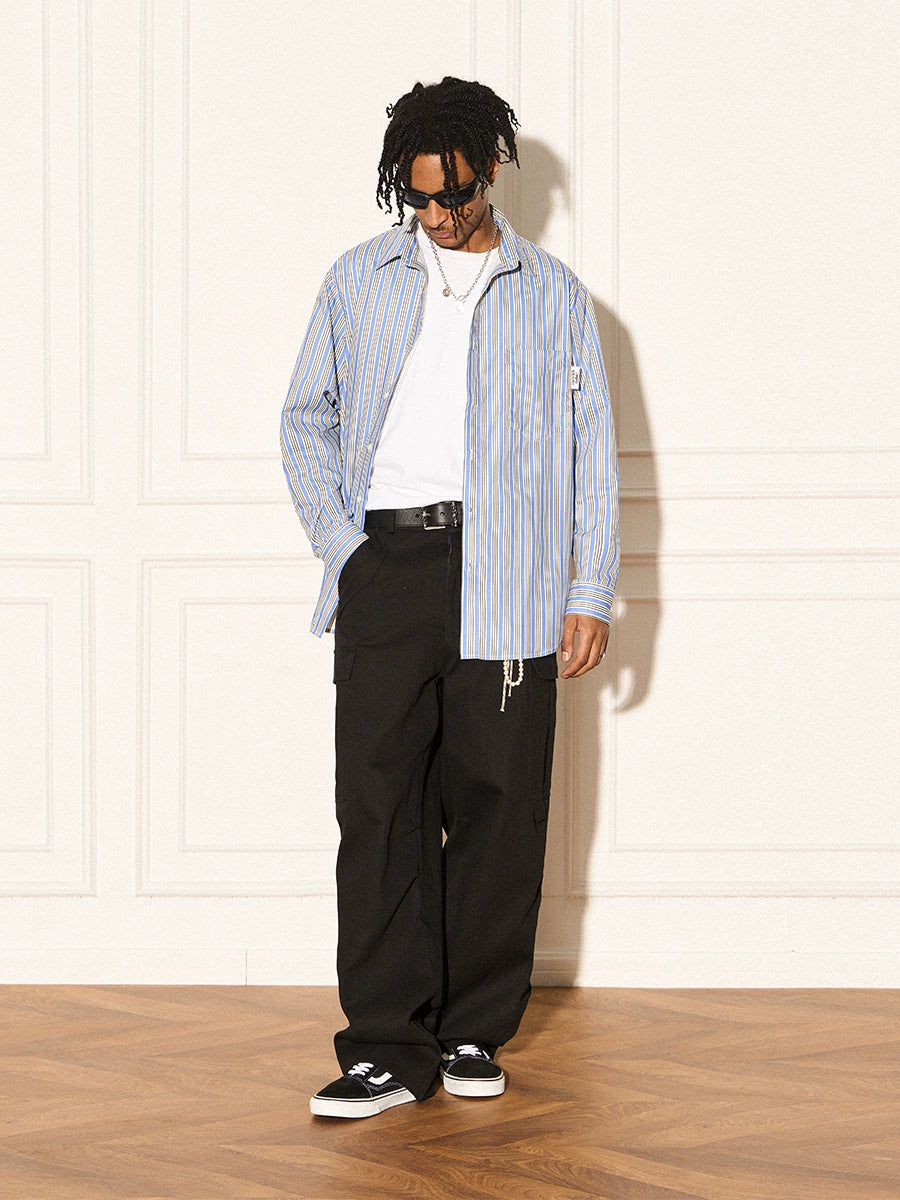 EMPTY REFERENCE Structured Stripe Long Sleeve Shirt