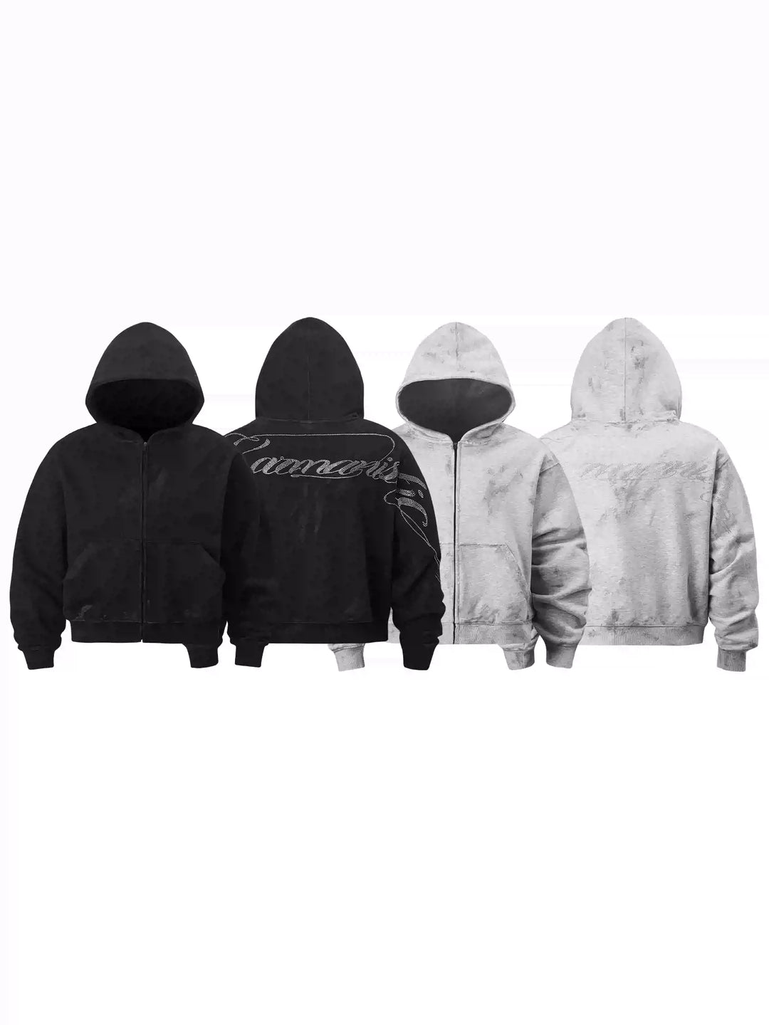 KARMANISTIC Rhinestone Logo Dirty Dye Zip Up Hoodie | Face 3 Face